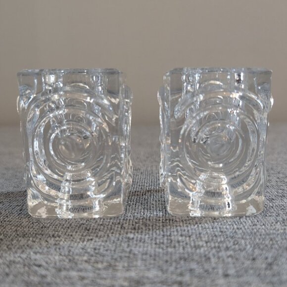 Pair of Riihimäki / Riihimäen "Rengas" Reversible Glass Candle Holders